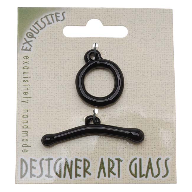 The Beadsmith Toggle Clasps, Borosilicate Glass 19.5mm, Jet Black (1 Set)
