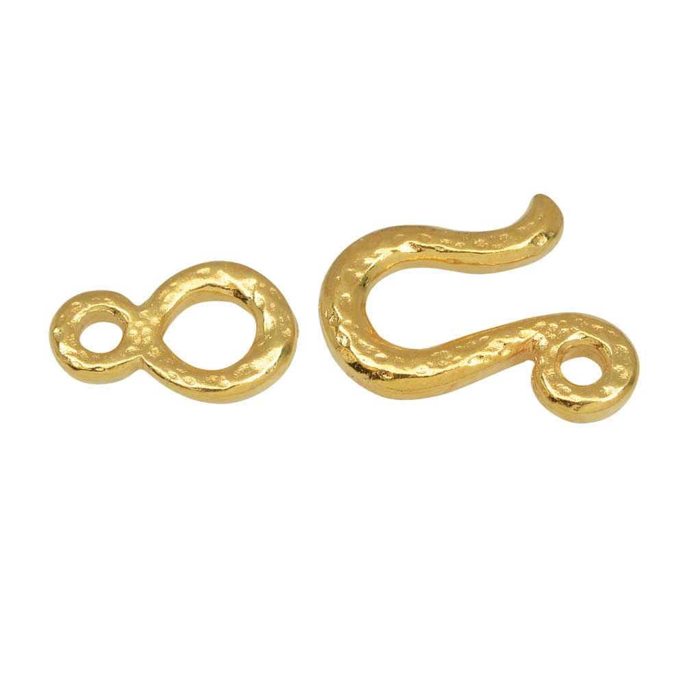 TierraCast Pewter Clasps, Hammered Hook & Eye 14mm, Bright Gold Plated (1 Set)
