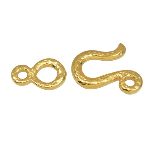 TierraCast Pewter Clasps, Hammered Hook & Eye 14mm, Bright Gold Plated (1 Set)