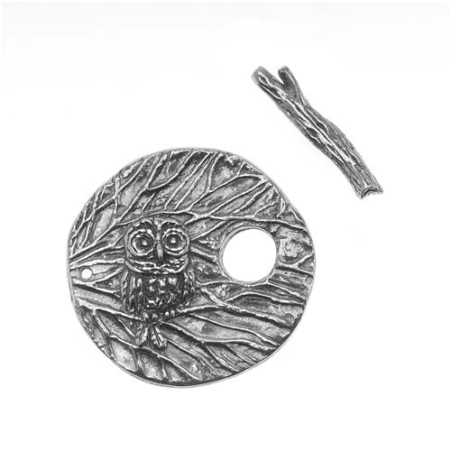 Green Girl Studios Toggle Clasp, Round Owl Branch 26mm, 1 Set, Pewter