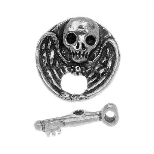 Green Girl Studios Toggle Clasp, Winged Skull and Key 19.5mm, 1 Set, Pewter