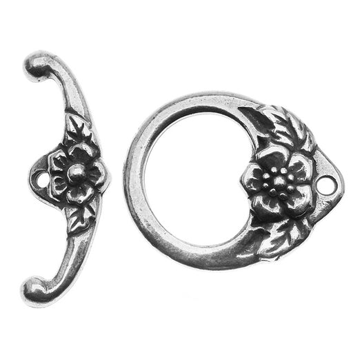 TierraCast Pewter Toggle Clasps, Flower 16.5mm, Antiqued Silver Plated (1 Set)