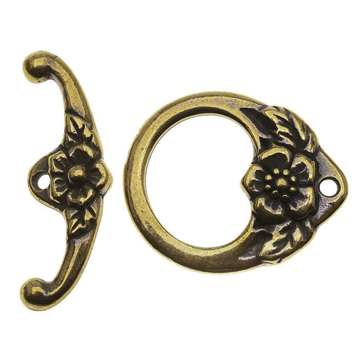 TierraCast Brass Oxide Finish Lead-Free Pewter Flower Toggle Clasp 16.5mm - 1 Set