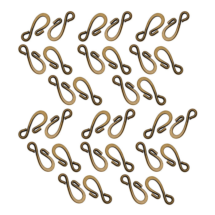 Clasps, S-Hook 16x7mm, Antiqued Brass (20 Pieces)