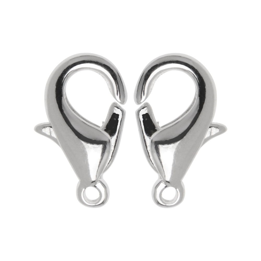 Lobster Clasps, Curved Claw with Loop 11.5mm, Silver Plated (10 Pieces)