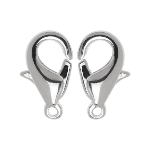 Lobster Clasps, Curved Claw with Loop 11.5mm, Silver Plated (10 Pieces)