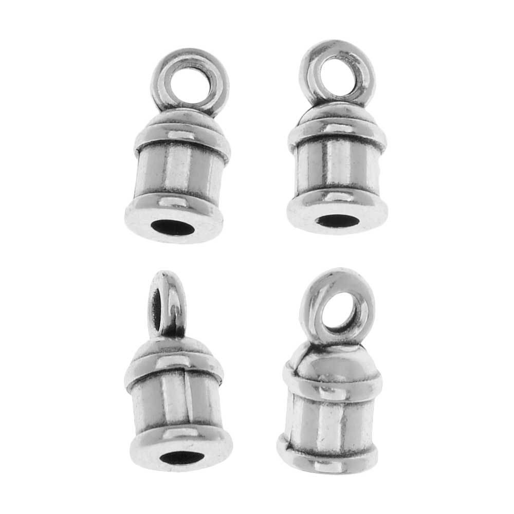 Cord End Cap with Loop, Fits up to 1.8mm Cord 9.5x5mm, Antiqued Silver Plated (4 Pieces)