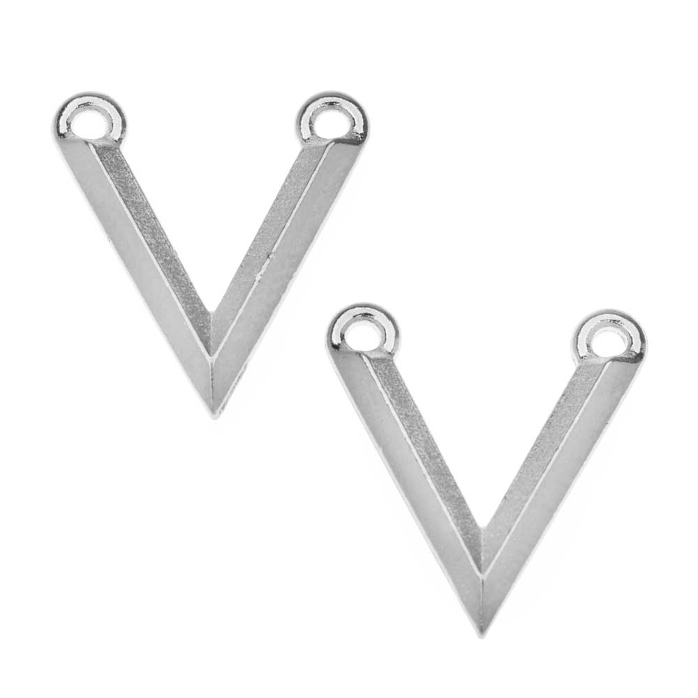 TierraCast Pewter Connector Links, Faceted V Design 17x16mm Rhodium Plated (2 Pieces)