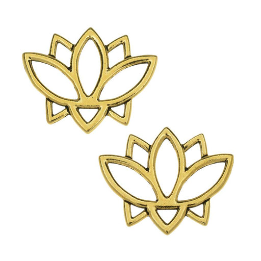TierraCast Pewter Connector Links, Open Lotus Flower Design 19x23.5mm Antiqued Gold Plated (2 Pieces)