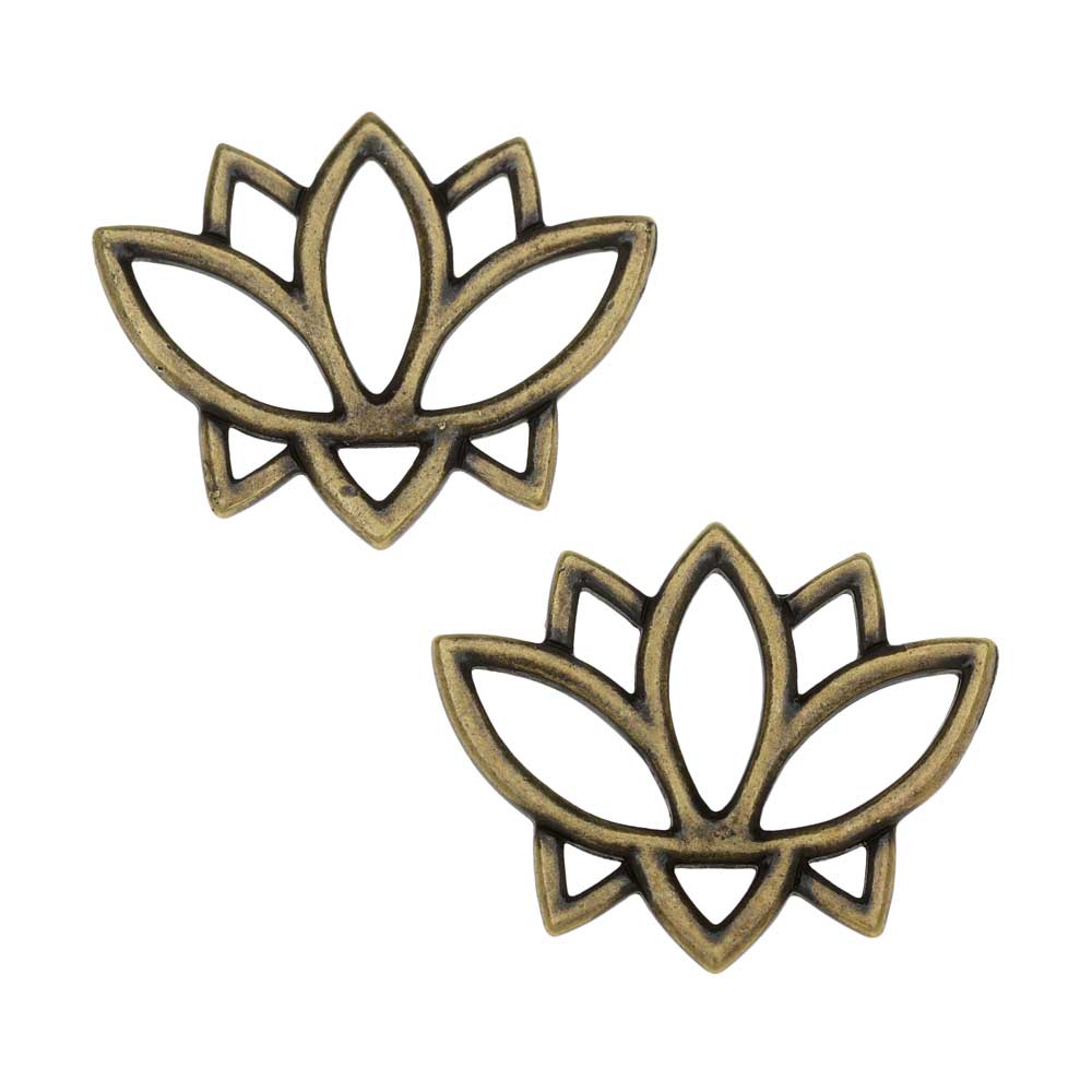 TierraCast Pewter Connector Links, Open Lotus Flower Design 19x23.5mm Brass Oxide Finish (2 Pieces)