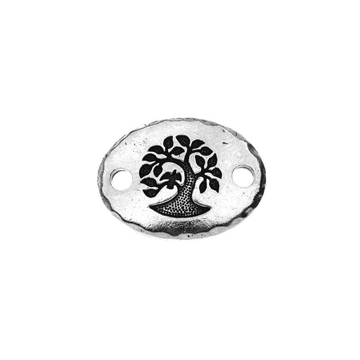 TierraCast Pewter, Oval Connector Link with Tree, 20x15mm, Ant Silver Plated