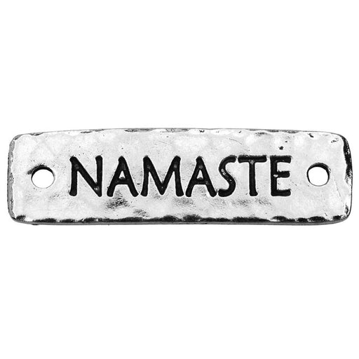 TierraCast Pewter, Connector Link with Namaste Text 40x11.5mm, 1 Piece, Antiqued Silver Plated