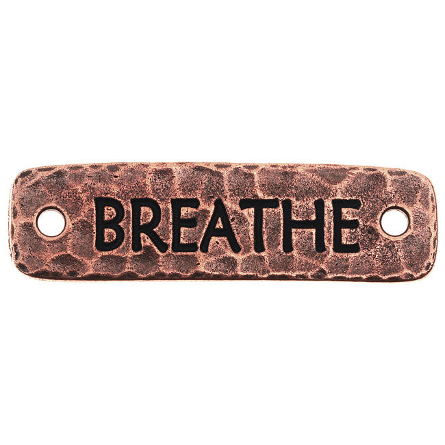 TierraCast Pewter, Connector Link with Breathe Text 40x11.5mm, 1 Piece, Antiqued Copper Plated