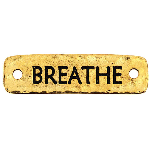 TierraCast Pewter, Connector Link with Breathe Text 40x11.5mm, 1 Piece, 22K Gold Plated