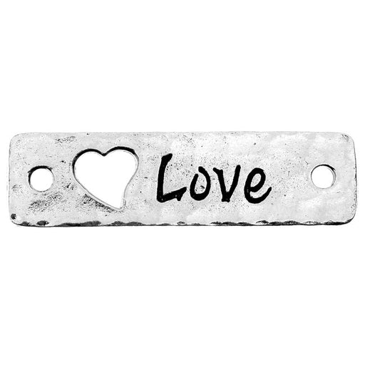 TierraCast Pewter, Connector Link with Cutout Heart and Love Text, 40x11.5mm, Antiqued Silver Plated