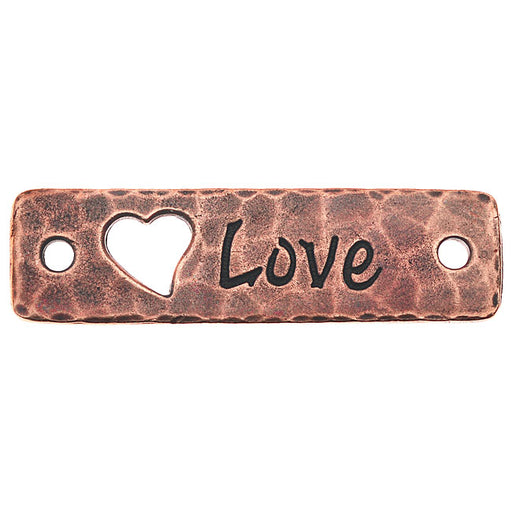 TierraCast Pewter, Connector Link with Cutout Heart and Love Text, 40x11.5mm, Antiqued Copper Plated