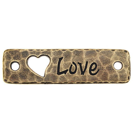 TierraCast Pewter, Connector Link with Cutout Heart and Love Text, 40x11.5mm, Brass Oxide Finish