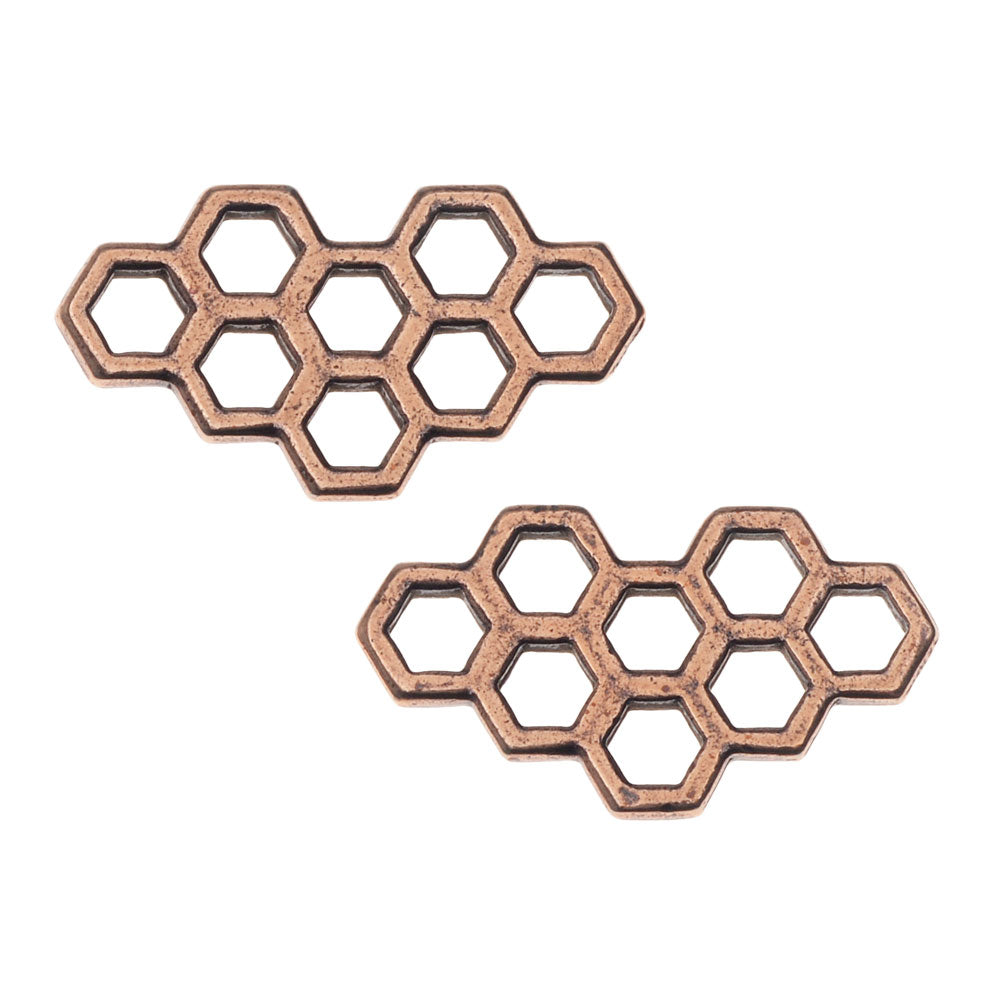 Connector Link, Honeycomb Design 11x20.5mm, 2 Links, Antiqued Copper, By TierraCast (2 Pieces)
