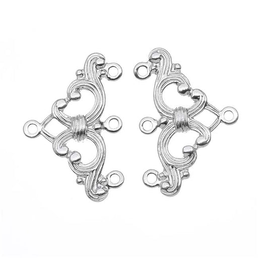 Silver Plated Ornate Triple Bead Strand Reducer Connector (2 pcs)