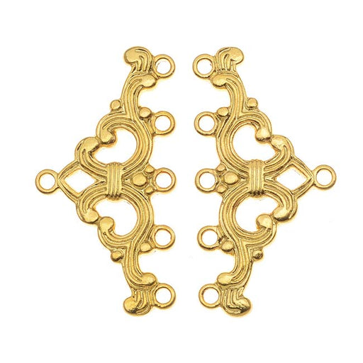 22K Gold Plated Ornate Five Bead Strand Reducer Connector (2 pcs)