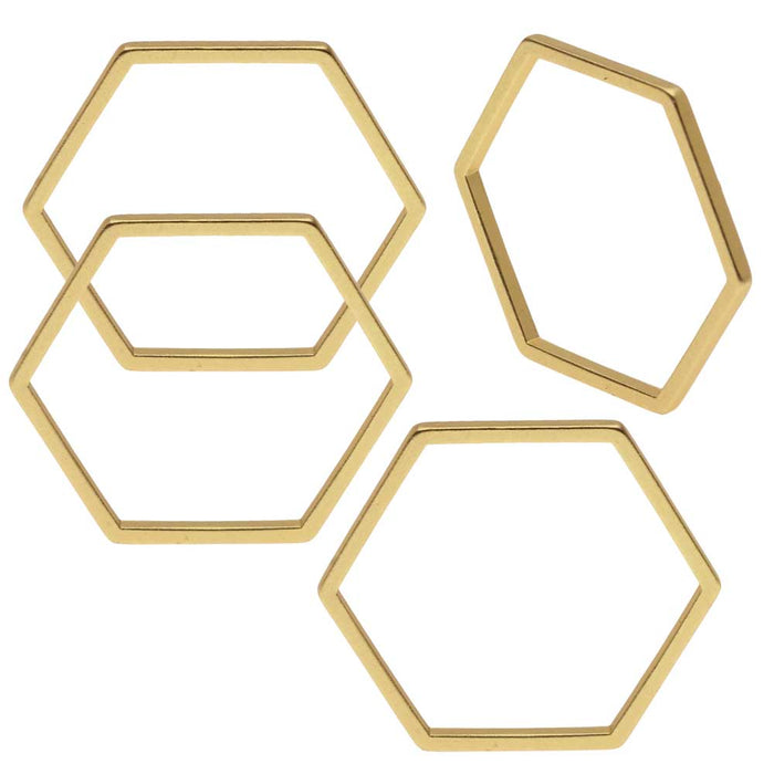 Open Bead Frame Links, Hexagon 17.5mm, Matte Gold Tone (4 Pieces)
