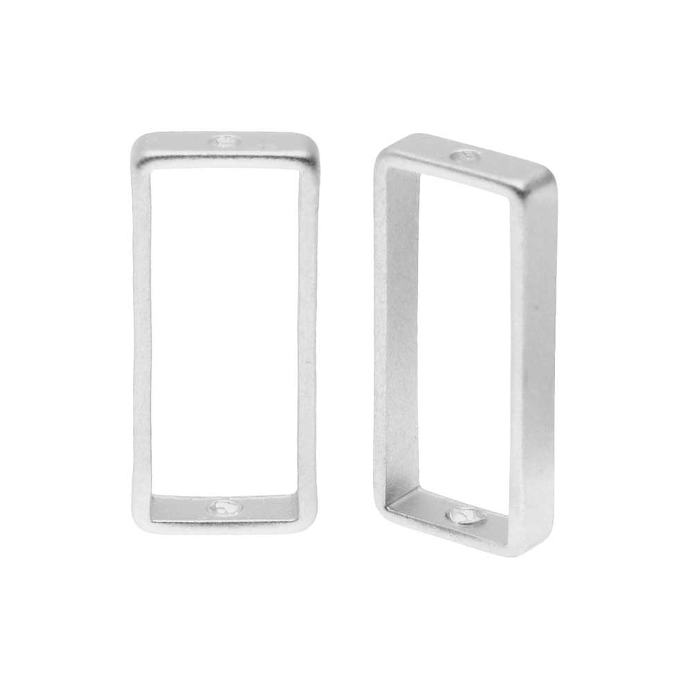 Open Bead Frame, Rectangle with Drilled Through Hole 7x17mm, Matte Silver Tone (2 Pieces)