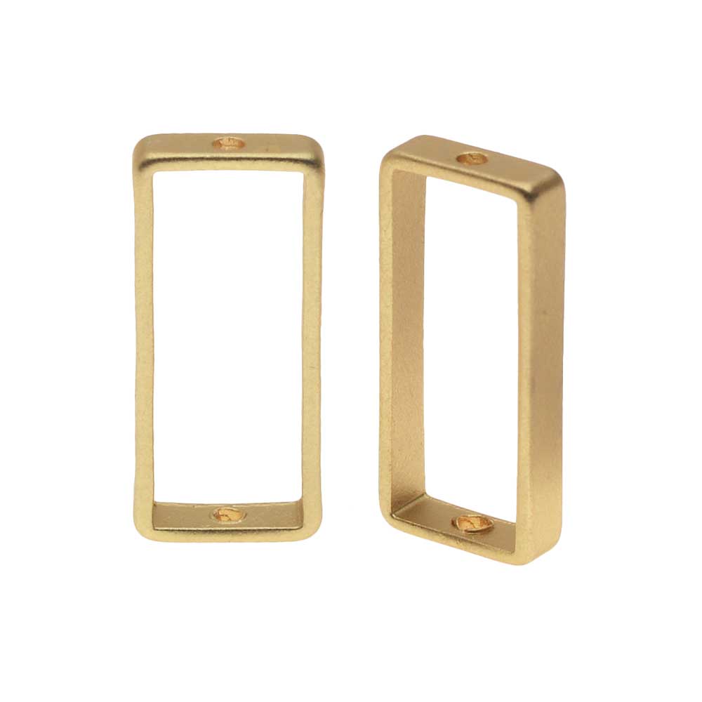 Open Bead Frame, Rectangle with Drilled Through Hole 7x17mm, Matte Gold Tone (2 Pieces)