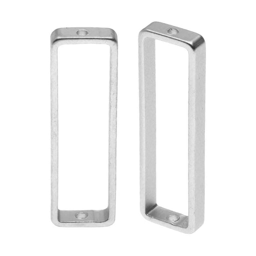 Open Bead Frame, Rectangle with Drilled Through Hole 8x26mm, Matte Silver Tone (2 Pieces)
