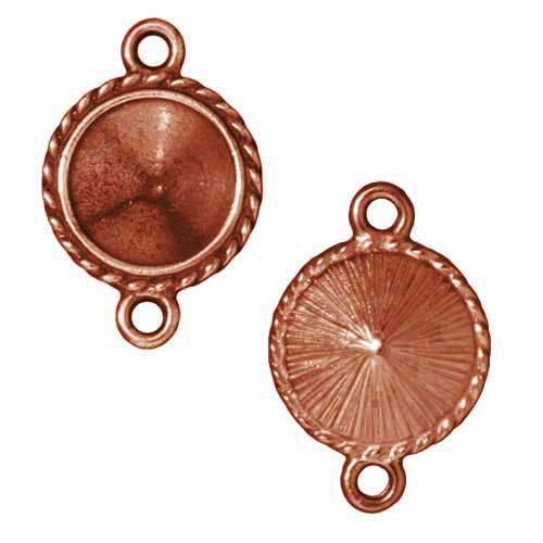 TierraCast Copper Plated Connector Link Beaded Edge Setting For Austrian Crystal 12mm Rivoli (2 Pieces)
