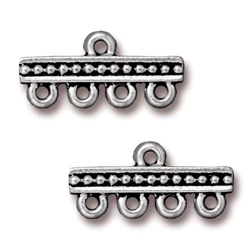 TierraCast Antiqued Silver Plated Beaded Bar 4-Strand Reducer Connector (2 pcs)
