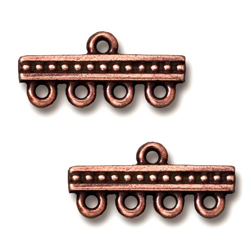 TierraCast Antiqued Copper Plated Beaded Bar 4-Strand Reducer Connector (2 Pieces)