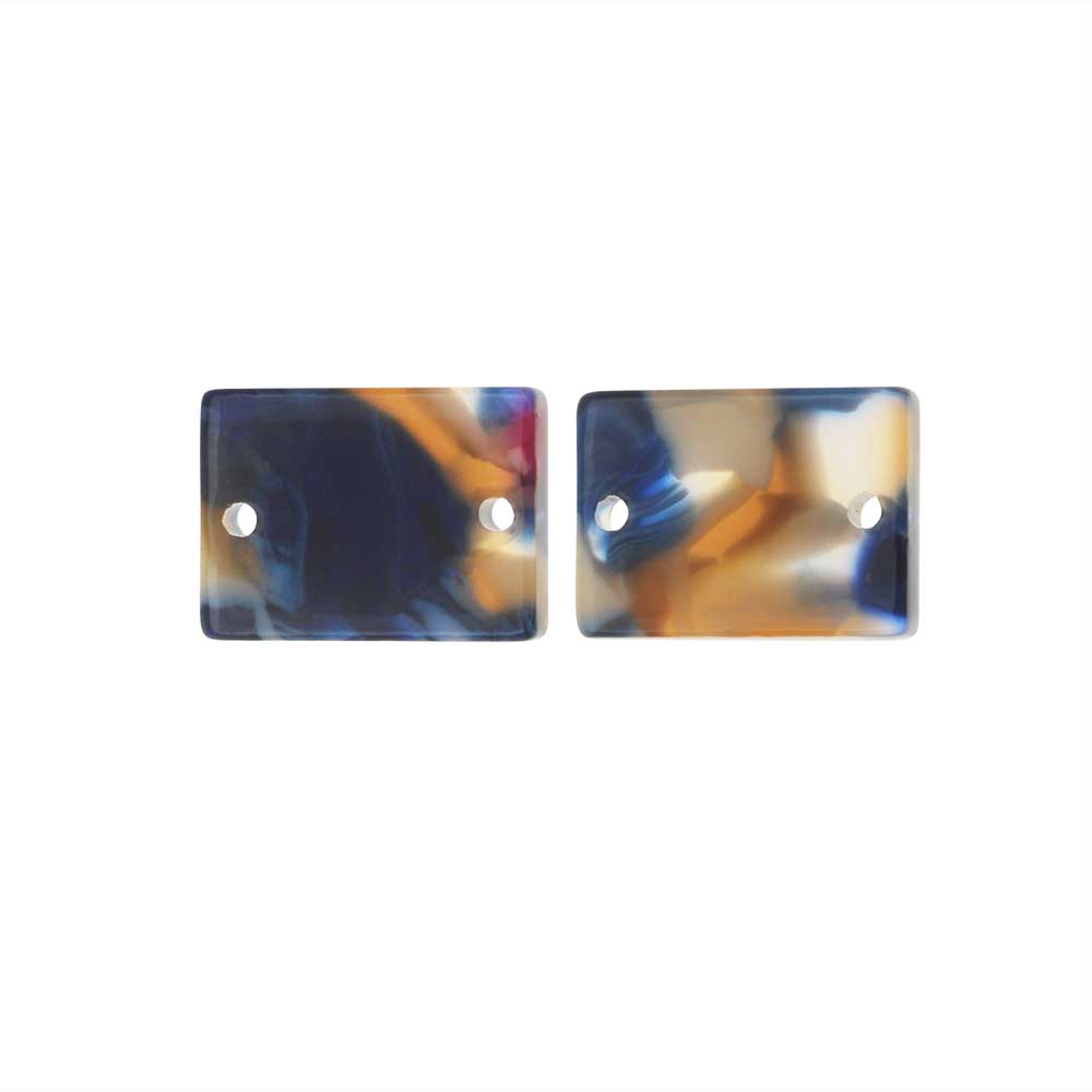 Zola Elements Acetate Connector Link, Twilight Rectangle 14x10mm, Blue Multi-Colored (2 Pieces)