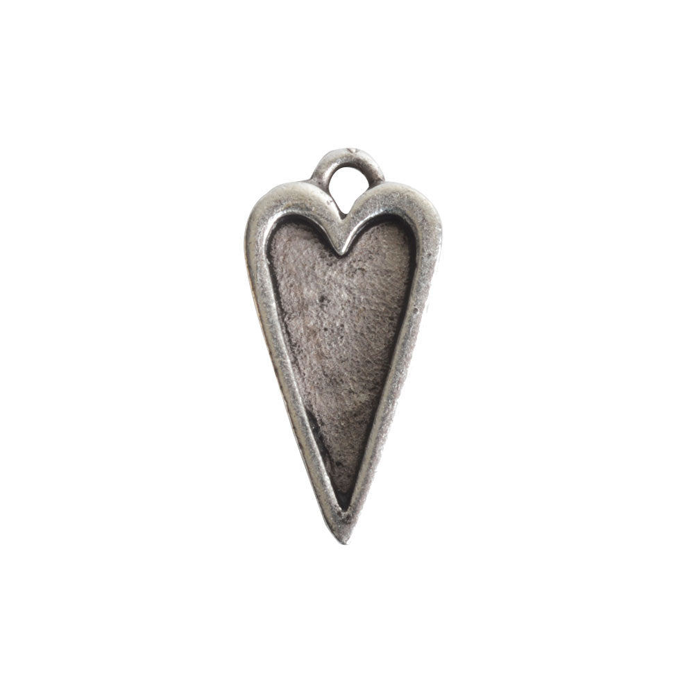 Nunn Design Bezel Charm, Itsy Heart 10x20mm, Antiqued Silver (1 Piece)