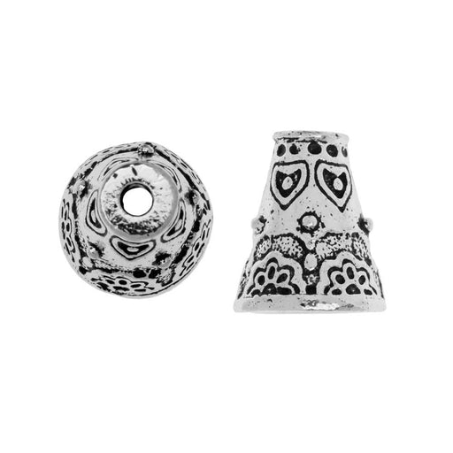 TierraCast Pewter, Beading Cone/Strand Reducer with Floral Pattern 12.5x11mm Ant. Silver Plt. (2 Pieces)