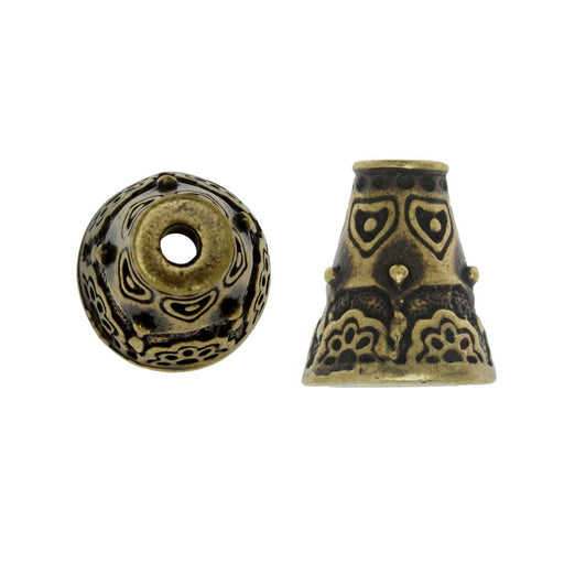 TierraCast Pewter, Beading Cone/Strand Reducer with Floral Pattern 12.5x11mm Brass Oxide (2 Pieces)