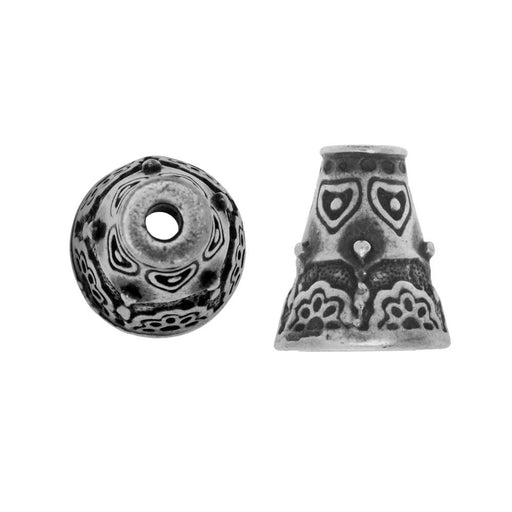 TierraCast Pewter, Beading Cone / Strand Reducer with Floral Pattern 12.5x11mm Ant. Pewter (2 Pieces)