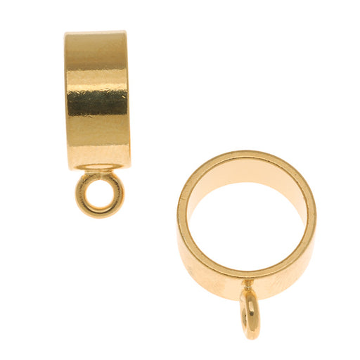 22K Gold Plated Large Round Slider Bail - Fits 11.5mm Cord (2 Pieces)