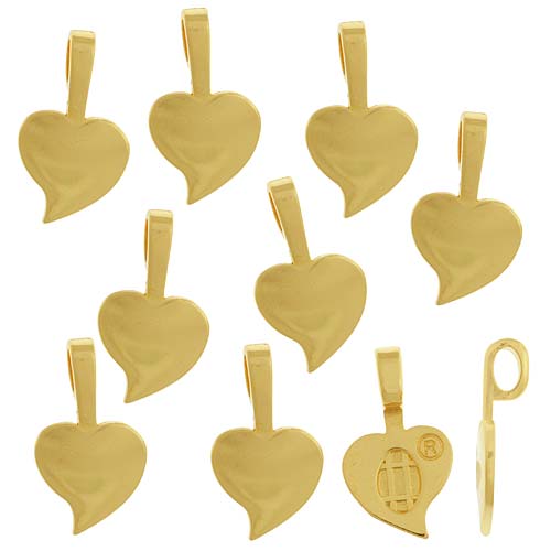 Aanraku, Heart Shaped Glue-On Pendant Bails, Large, Gold Plated (10 Pieces)