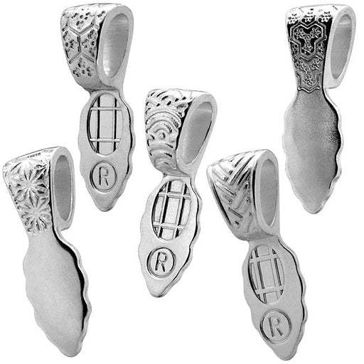 Aanraku, 5 Assorted Patterns Glue-On Pendant Bails, Large, Silver Plated (10 Pieces)