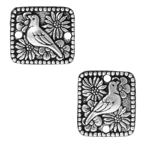 TierraCast Fine Silver Plated Pewter Dia De Los Muertos Paloma Bird Connector Bead (2 Pieces)