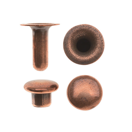 TierraCast Double Round Cap Compression Rivets for Leather 6.5mm Antiqued Copper Plated (10 Pieces)