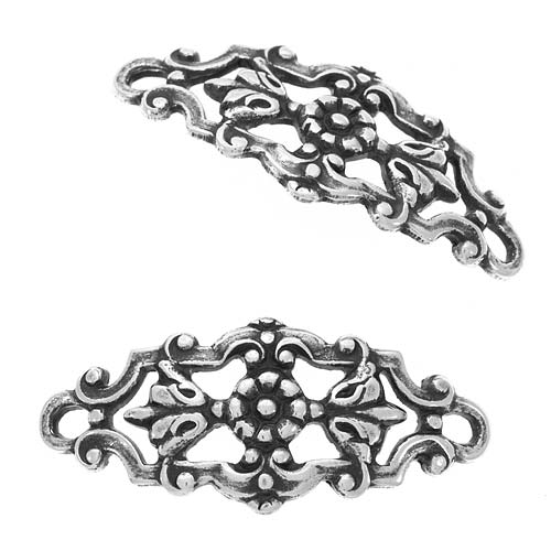 Antiqued Silver Plated Filigree Flower And Leaves Curved Connector Links 22mm (2 pcs)