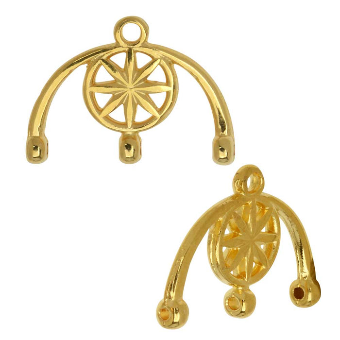 Cymbal Bead Endings fit 8/0 Round Beads, Amatos III, 13mm, 24k Gold Plated (2 Pieces)