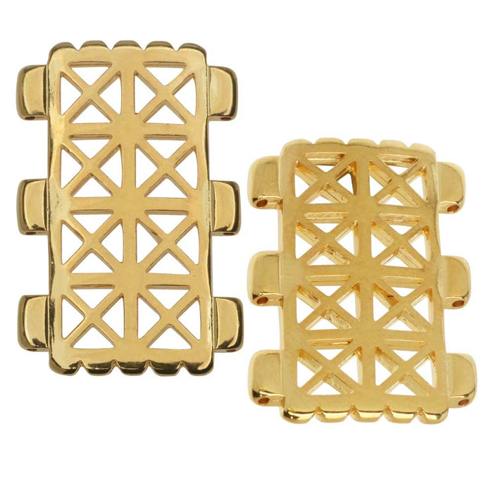 Cymbal Connector fits Tila Beads, Faragas, Rectangle 30.5mm, 24k Gold Plated (2 Pieces)