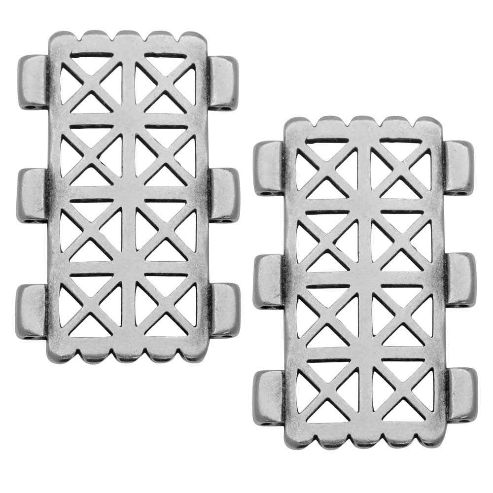 Cymbal Connector fits Tila Beads, Faragas, Rectangle 30.5mm, Antiqued Silver Plated (2 Pieces)