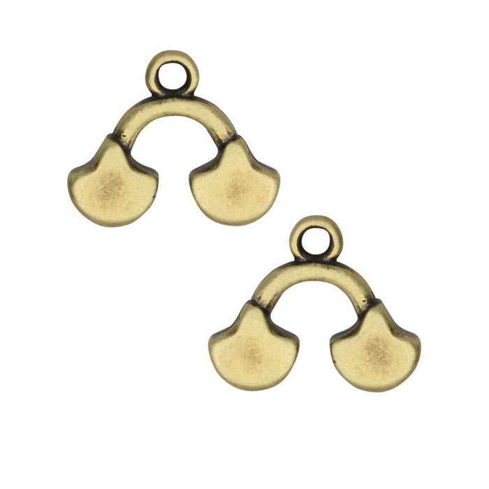 Cymbal Bead Endings for Ginko Beads, Karavos II, 14x16mm, Antiqued Brass Plated (2 Pieces)
