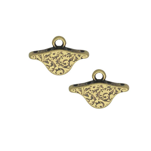 Cymbal Bead Endings for PaisleyDuo Beads, Aosa, 10x15mm, Antiqued Brass Plated (2 Pieces)