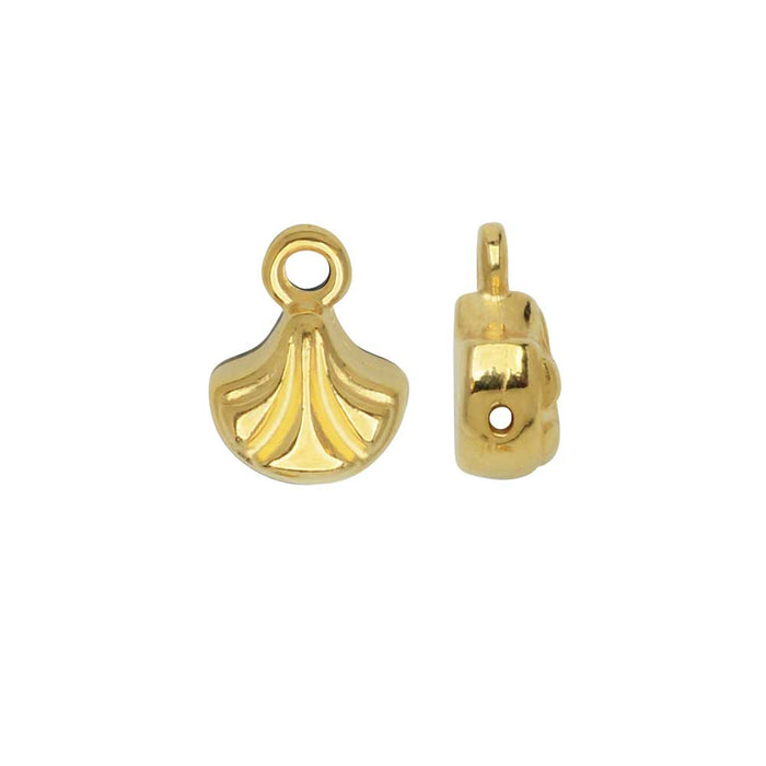 Cymbal Bead Endings for Ginko Beads, Padanassa, 10x7mm, 24k Gold Plated (2 Pieces)
