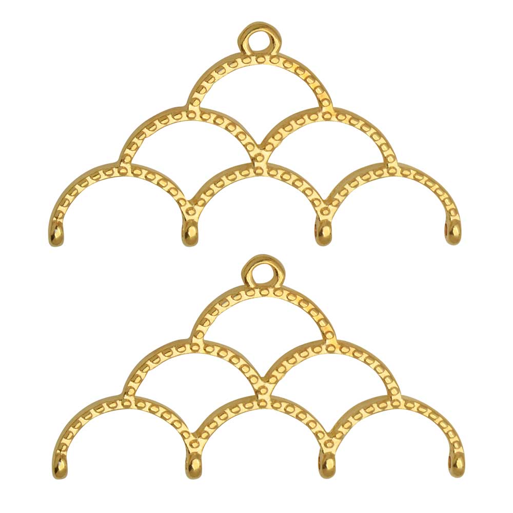 Cymbal Bead Endings for 11/0 Delica & Round Beads, Skaloti IV, 19x33.5mm, 24k Gold Plated (2 Pieces)