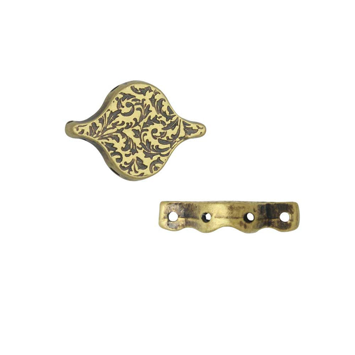 Cymbal Bead Connectors for PaisleyDuo Beads, Liotrivi, 10.5x15mm, Antiqued Brass Plated (2 Pieces)